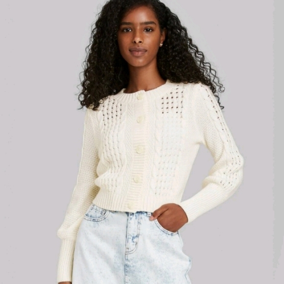 Nwot Wild Fable White Cropped Cardigan 
